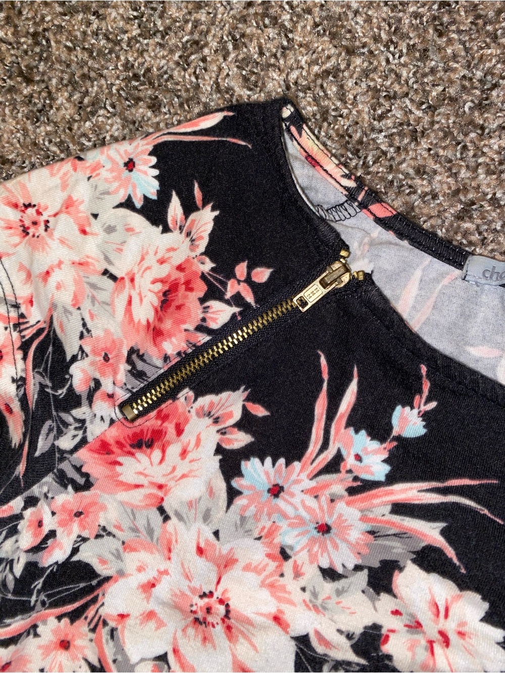 Charlotte Russe Black Floral Crop Top with Pink Flowers - Picture 3 of 4